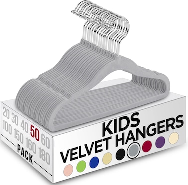 Utopia Home Kids Hangers Velvet (50 Pack) - 11 Inch Durable Baby Hangers for Closet - Perfect Toddler Hangers Non Slip for Everyday Use (Grey)