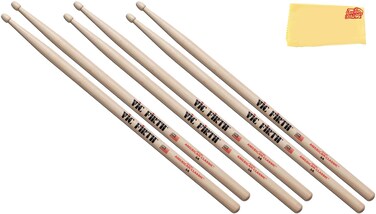 Vic Firth American Classic 5A Wood-Tipped Drumsticks - 3 Pack with Austin Bazaar Polishing Cloth