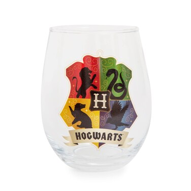 Harry Potter Hogwarts Crest 20-Ounce Stemless Wine Glass   Wizarding World Tumbler Cup For Mimosas, Cocktails