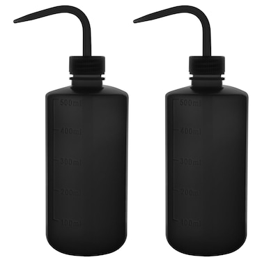 stonylab LDPE Chemical Wash Bottle, 2-Pack Watering Tool Safety Black Plastic Squeeze Bottle Lab Rinse Bottle with Scale Labels and Narrow Mouth Squirt Bottle,500 ml (16 oz)