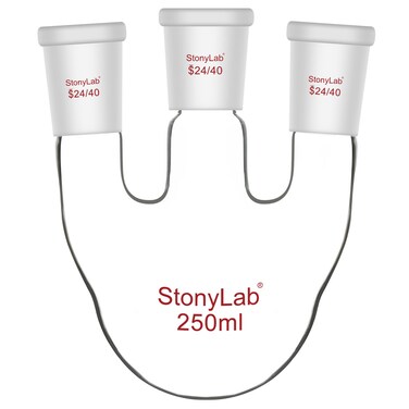 stonylab Round Bottom Flask with 3 Straight Neck-24/40 Standard Joints, 250 ml High Borosilicate Glass, Ideal for Chemistry, Laboratory, Scientific Experiments, Distillation, and Reflux Applications