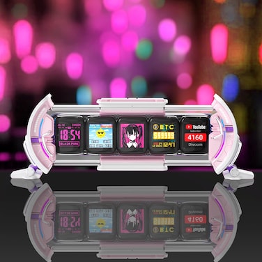 Divoom Times Gate Cyberpunk Digital Clock - Smart App Control, WiFi Connectivity, RGB LED Display, Customizable Dashboard &amp; Pixel Art for Gaming Room and Office Decor (Pink)
