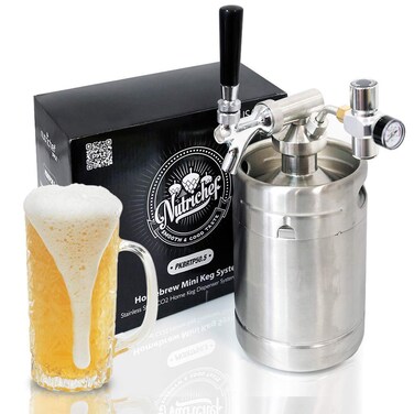 NutriChef Pressurized Growler Tap System, 64oz Stainless Steel Mini Keg Dispenser Portable Kegerator Kit, Co2 Pressure Regulator Keeps Carbonation for Craft Beer, Draft and Homebrew