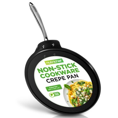NutriChef 12 Inch Crepe Pan Non Stick, Ideal for Pancakes, Dosa &amp; Tortillas, Hard-Anodized, Dishwasher Safe
