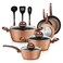 NutriChef 12-Piece Hard Anodized Nonstick Cookware Set - Induction Ready Pots &amp; Pans with Elegant Ridge-Line Pattern, Heat-Resistant Lacquer, Brown