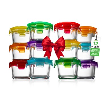 NutriChef 24-Piece (12 Glass Food Storage Containers and 12 Lids), 4.48oz Mini Stackable Meal Prep Round Containers - Microwave, Freezer, &amp; Dishwasher Safe For Baby Food, Snacks, Fruits, Nuts &amp; More