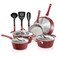 NutriChef Non-stick Kitchenware Pots &amp; Pans - 11 Pcs. Stylish Kitchen Cookware Set w/Elegant Lines Pattern,Gray Inside &amp; Red Outside, Metal + Silicone Handle, PTFE/PFOA/PFOS Free - NCCW11RDL
