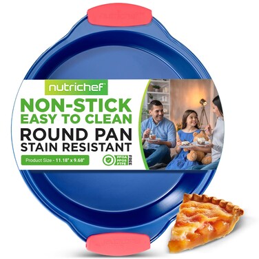 Nutrichef Non Stick Round Cake Pan, Commercial Grade Metal Bakeware with Silicone Handles, Durable, Easy-to-Clean, Dishwasher Safe, PFOA, PFOS, PTFE Free, 9.68 Inch Baking Pan With Silicone Coating