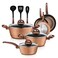 NutriChef 12-Piece Nonstick Kitchen Cookware Set - PFOA/PFOS-Free Heat Resistant Lacquer Kitchen Ware Pots Pan Set Coffee/Brown-Saucepan, Pans, Cooking Pot, Dutch Oven Pot, Lid, Utensils