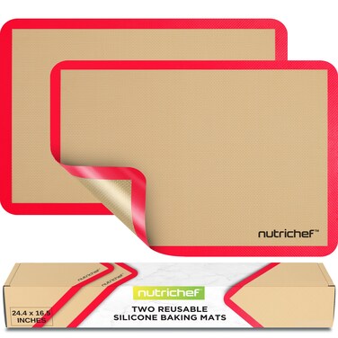 Nutrichef Silicone Baking Mats - 2 Non-stick Food-Grade Silicone Mats - Perfect for Full Baking Pans 24.4 x 16.5 IN - Oven-safe Up to 480 Degrees F - Suitable for Ovens, Freezers, &amp; Dishwashers - Red