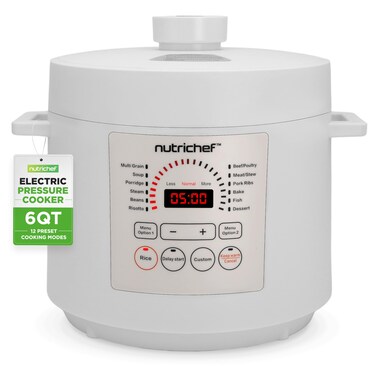 NutriChef Electric Pressure Cooker 6 Quart Capacity   9 Function Digital Countertop Pressure Cooker   Adjustable Time &amp; Temperature   Cook, Bake, Steam, Broil, &amp; Braise   13.1 x 11.4 IN   White