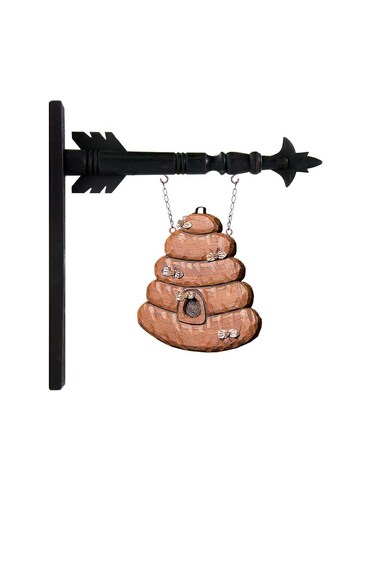 K&amp;K Interiors B1704 Hanging Bee Hive Decorative Replacement Sign for Arrow Hanger, 14.00 x 2.00 x 12.00