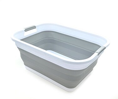SAMMART 41L (10.8 gallon) Collapsible Plastic Laundry Basket-Foldable Pop Up Storage Container/Organizer-Portable Washing Tub-Space Saving Hamper, Water capacity: 32L (8.4 gallon) (Rectangular, Grey)