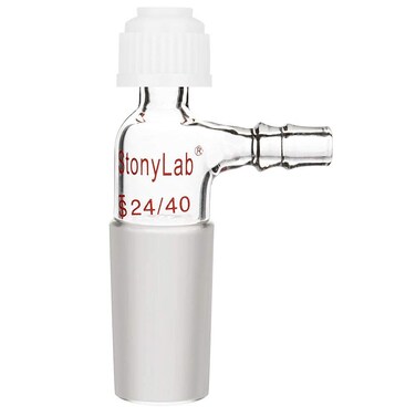 StonyLab Glass Inlet Thermometer Adapter, 24/40 Joint with Side Serrated Hose Connection and Compression Cap Lab Glassware
