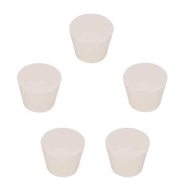 StonyLab Solid Rubber Stoppers, 5-Pack 8# White Tapered Lab Seal Rubber Stoppers, Fits StonyLab 500ml Erlenmeyer Flask