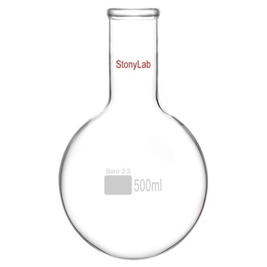 StonyLab Glass 500ml Long Neck Round Bottom Flask, Borosilicate Glass Heavy Wall Round Bottom Boiling Flask RBF with Long Neck - 500ml