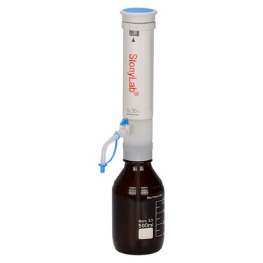 stonylab Bottle Top Dispenser, Autoclavable Adjustable Bottle Top Dispensers with 500ml Borosilicate Reagent Bottle and Adapters for Laboratory Research, 5-30ml