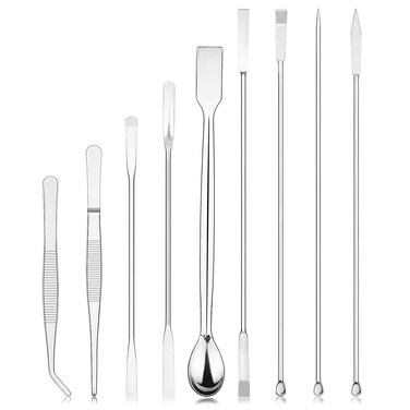 stonylab 9 Pcs Lab Micro Spoon and Spatula Set, Stainless Steel Double-Ended Lab Spatulas Sampling Spoons Micro Scoopulas Weighting Set with Tweezers