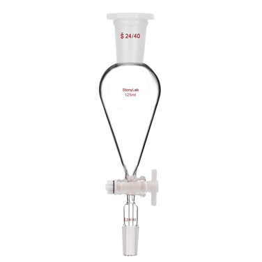 stonylab Separatory Funnel with PTFE Stopcock, 125 ml Conical Pear-Shaped Heavy Wall Borosilicate Glass Separating Funnel with 24/40 Joints