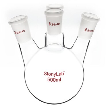 stonylab 4 Neck Round Bottom Flask RBF, Heavy Wall 4 Neck Lab Flask Borosilicate Glass Round Bottom Boiling Flask with 24/40 Standard Taper Outer Joint, 500 ml