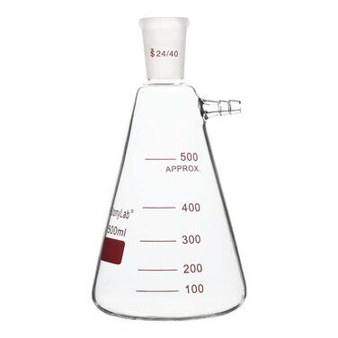 stonylab Filtering Flask with 24/40 Standard Taper Outer Joint, Heavy Wall Borosilicate Glass Filter Flask, Bolt Neck with Tubulation, 500 ml