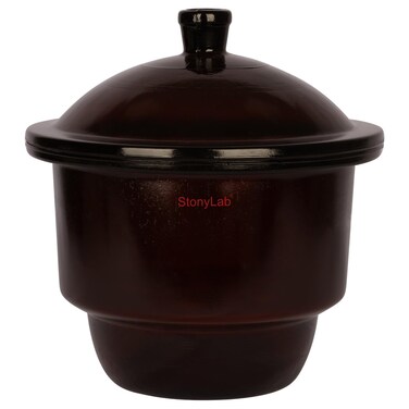 stonylab Amber Glass Desiccator Jar, Lab Desiccator Brown Drying Dryer with Knob Cover and Porcelain Plate ID: 9.45 Inch for Laboratory Research