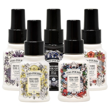 Poo-Pourri Set - Includes Original Citrus, Lavender Vanilla, Tropical Hibiscus, Ship Happens, and Royal Flush 1.4 Ounce Bottles