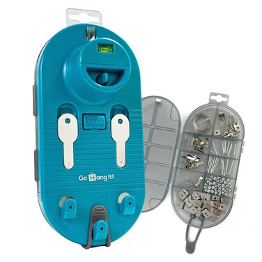 Go Hang It! Pro, All-in-One Picture Hanging Kit - Picture Leveling and Hanging Tool - Hang Sawtooth/Wire Hangers - Wall Hanging Kit and Level Tool - Hardware Case with 85-Piece Hanging Essentials