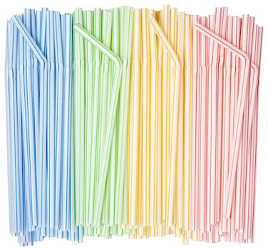 Comfy Package [400 Pack] 7.75" High Flexible Plastic Straws, Disposable Drinking Straws - Striped Assorted Colors