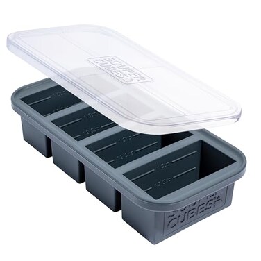 Souper Cubes 1 Cup Silicone Freezer Molds - Soup Cubes Perfect for Storing Broth, Rice, Leftovers and More - Silicone Freezer Trays with Lids for Meal Prep - Charcoal - 1-Pack