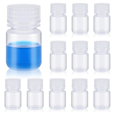 Tatuo 12 Pcs 1oz 30ml Pill Bottle Sample Bottles Polypropylene Wide Mouth Reagent Bottle Plastic with Screw Caps Translucent PP Sample Containers with Lid for Liquids, Laboratory, Travel, at Home