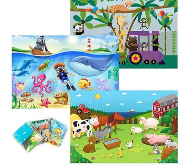 HomeWorthy 40 Pack Disposable Placemats for Baby, 3 Design Pack Baby Eating Mat, 12" x 18" Sticky Kids Placemats, Baby &amp; Toddler Placemat for Restaurants, Plastic Kids Placemats for Dining Table