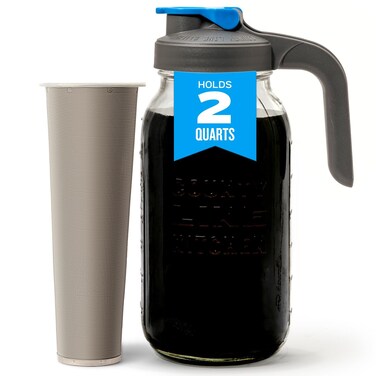 County Line Kitchen Glass Cold Brew Coffee Maker with Lid - Wide Mouth, 2 Quart (64 oz) - Heavy Duty, Leak Proof - Sun &amp; Iced Tea Pitcher, Cold Brew Coffee, Breast Milk Storage, Water - Gray