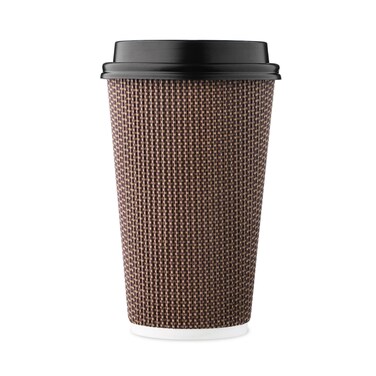 [85 SET]Harvest Pack 16 oz Disposable Coffee Cups, Insulated Ripple Double-Walled Paper Cup with Lid, Brown Geometric, Tea Hot Chocolate Drinks To go coffee cups