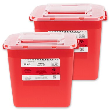 Alcedo Sharps Container for Home Use 2 Gallon (2-Pack)   Biohazard Needle and Syringe Disposal   Professional Medical Grade