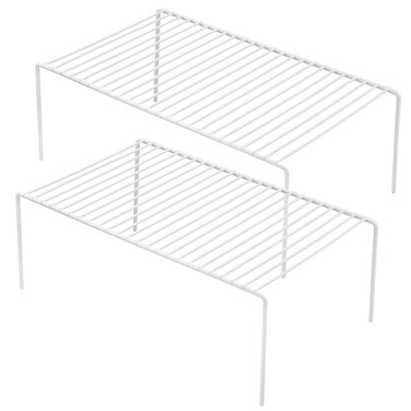 iPEGTOP Kitchen Cabinet Storage Shelf Rack, Set of 2 Large (15.7 x 9.4 Inch) Rustproof Metal Wire Shelves Spice Shelf Rack Cupboard Organizer for Pantries Countertops Utensils Organization, White