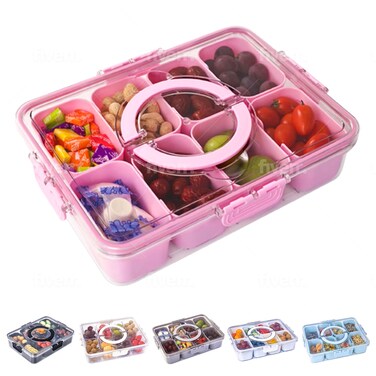 KEYVOZ Snackle Box Container with Lid- Travel Charcuterie Box with Handle - Organizer for Candy, Fruit, Nuts, Veggies, Snacks, Beach Essentials, Portable Lunch Box (Pink)