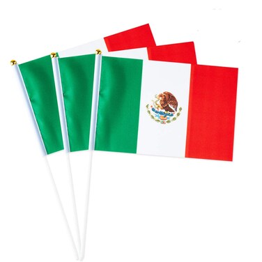Mexico Flag Mexican Small Stick Mini Hand Held Flags Decorations 1 Dozen (12 pack)