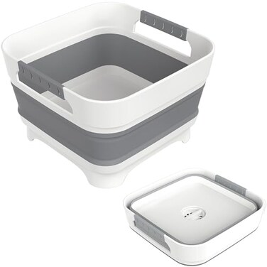 MontNorth 2.4 Gal Collapsbile Wash Basin with Drian Plug,9L Dish Pan for Soaking Baby Bottles,Portable Sink, Multiuse Foldable Bucket,Ice Beverage Tubs for Camping, Vegetable Washing, RV (Gray)