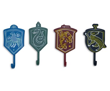 Harry Potter Hogwarts Houses Wall Hooks Storage Rack Organizer, Set of 4   Freestanding Hat And Coat Rack Wall Mount, Home Decor Room Essentials   Official Wizarding World Gifts And Collectibles