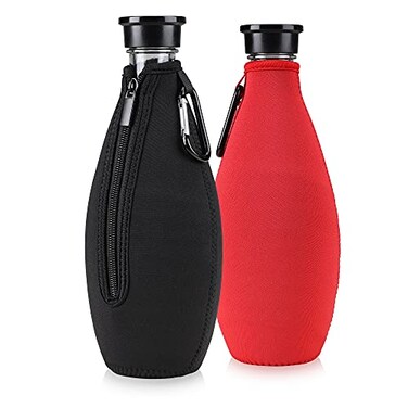kwmobile Neoprene Cover Compatible with SodaStream Bottle - Cover Cooler with Zipper for Glass Bottle - Set of 2, Black/Red