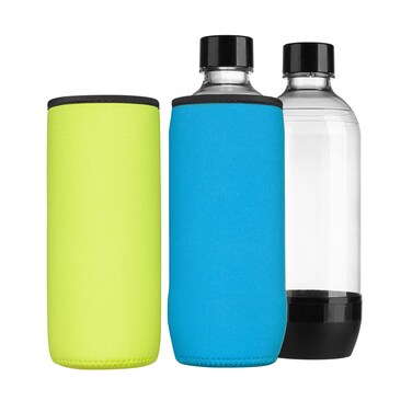 kwmobile Neoprene Cover Compatible with Soda Stream Duo/Terra - Cover Cooler for Glass Bottle - Set of 2, Light Blue/Yellow