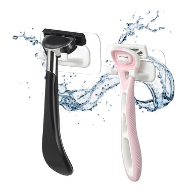 Hook LAB Self-Adhesive Shower Razor Holder, 2-Pack, Removable &amp; Reusable Waterproof Hooks, for Towels, Bath Accessories, Kitchen &amp; Bathroom Use - White