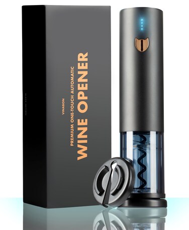 VINABON Electric Wine Opener - Premium 2025 Rechargeable Wine Bottle Opener Corkscrew with Foil Cutter, One-Touch Automatic Operation &amp; LED Lights. Includes Wine Guide eBook