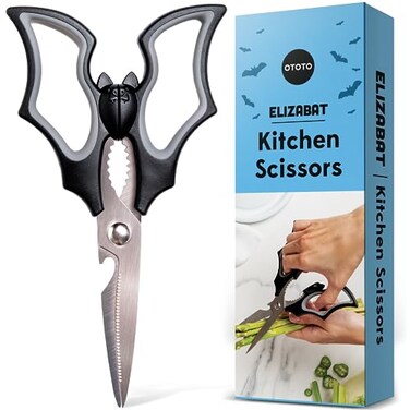 OTOTO Elizabat Kitchen Scissors - Halloween Goth Cute Bat Kitchen Shears, Gothic Scissors Kitchen Utensils - Spooky Bats Halloween Gifts, Kitchen Gadgets