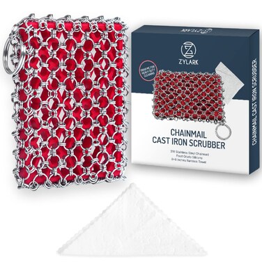 Cast Iron Scrubber - 316L Cast Iron Cleaner Scrubber Set - Cast Iron Chainmail Scrubber for Cast Iron Pans - Chain Mail Scrubber Cast Iron Sponge - Cast Iron Skillet Scrubber for Cast Iron Cookware