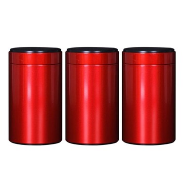 3PCS Stainless steel canister sets cereal container great for sugar coffee tea flour storage (Red)