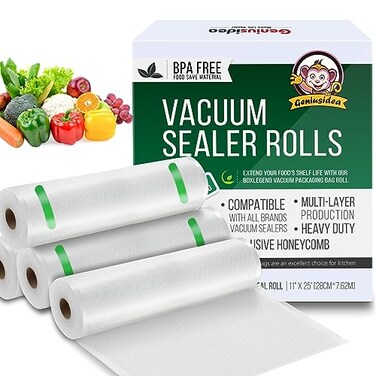 Vacuum Sealer Bags for Food Saver, 4 Pack 11" x 25'ft Commercial Grade Food Saver Vacuum Sealer Bags Rolls, Food Vac Storage &amp; Seal, Meal Prep, Microwave &amp; Freezer Safe, Sous Vide, Seal A Meal