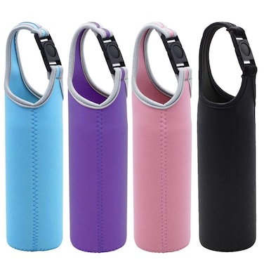 4 Pack,DanziX Neoprene Sleeve Bottle Cup Carrier Pouch,Fit for All 16oz-21oz Portable Sport Water Bottle-Black,Blue, Pink,Purple