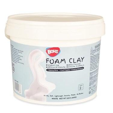 BOHS White Modeling Foam Clay Pro - Air Dry, Squishy,Pliable - Molding Clay for Adult Arts &amp; Crafts Project,Fake Bake,Slime Ingredient Supplies,3 LBS / 1.36 KG Bucket, Age 3 Years &amp; up